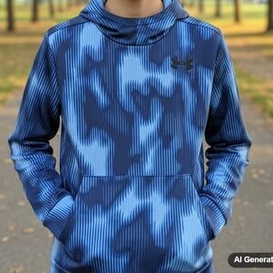 Under Armour Boys Blue Abstract Print Hooded Pullover Hoodie Kids Size M
